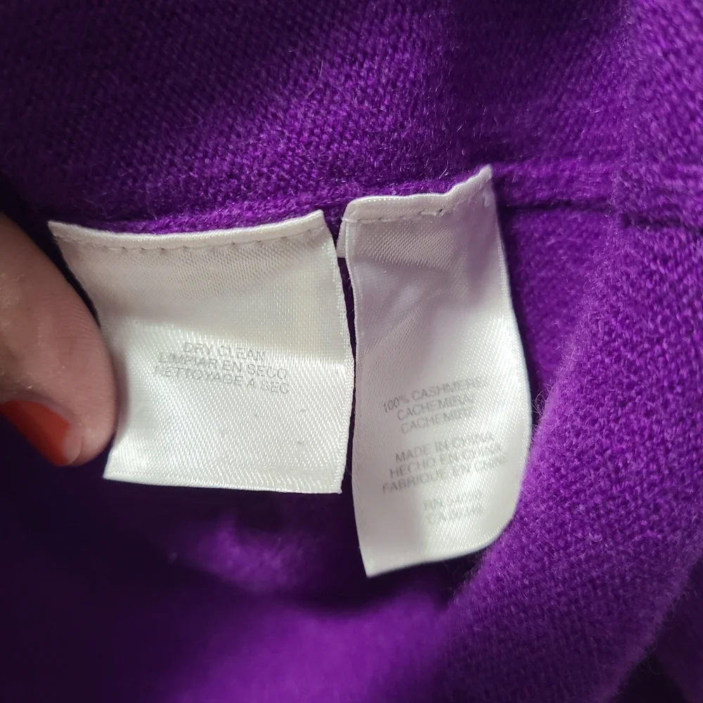 Jones New York Cashmere Rich Purple‎ Cowl Neck Sweater M Flaw Hole In Pit
